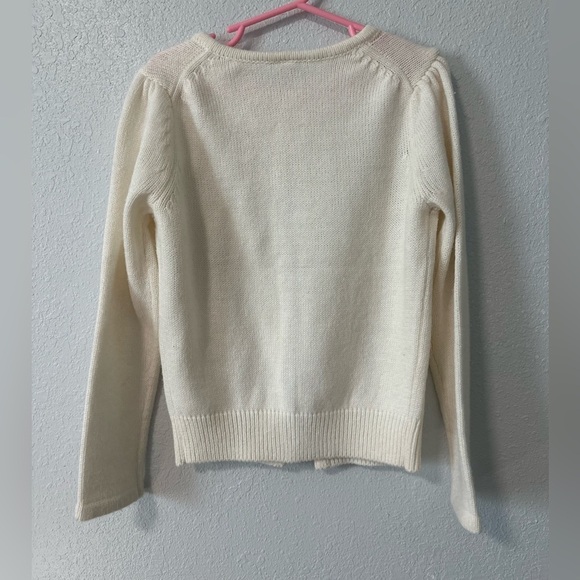 Janie & Jack girls ivory tartan Plaid Bows Knit Cardigan Sweater, 6T - Picture 4 of 5